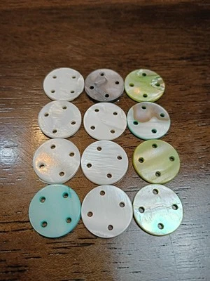 12 Piece Lot Vintage Abalone Akoya Shell 4 Hole Flat Shirt Buttons Crafts Lot 3 - Image 1 of 4