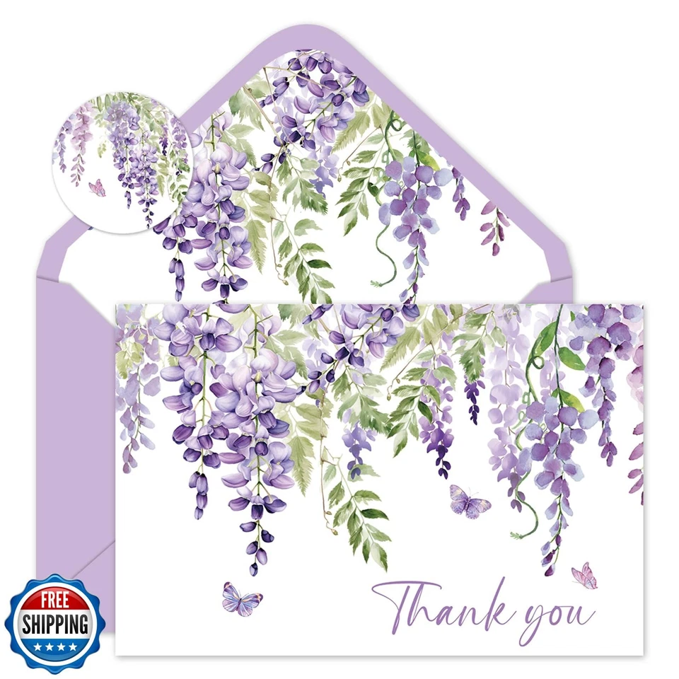 Tarjetas de agradecimiento Whaline 24 piezas lavanda con sobres y pegatinas púrpura Flo Foto 1 de 4