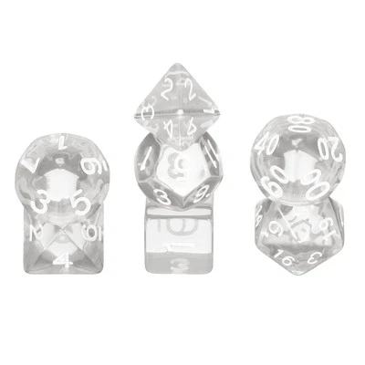 7Pcs Polyhedral Dice Set for Role Playing Games, Transparent White - Изображение 1 из 4