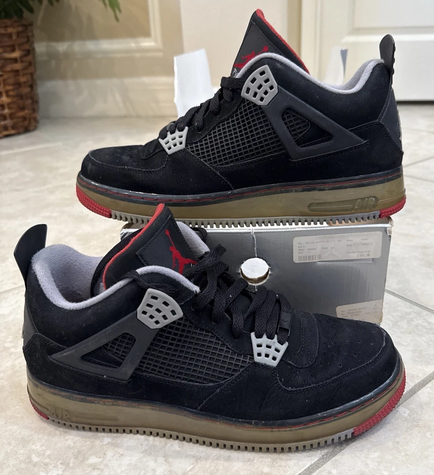 NIKE AIR JORDAN AJF FUSION 4 AIR JORDAN 4 RETRO "BRED" BLACK SZ 11 [364342-061] - Image 1 of 4