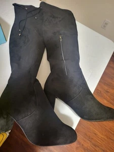 Womens Vepose  Boots size 11 Thigh High Black Fabric 3" Heel  NIB - Picture 1 of 5
