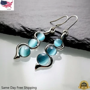 Boho 925Silver Drop Dangle Earrings Ear Hook Women Jewelry Moonstone Gift A Pair - Picture 1 of 7