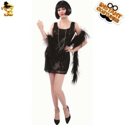 Mujeres Vestido Negro Lentejuelas Aleta Años 30 Performance Fiesta Disfraz Juegos con disfraces Foto 1 de 2