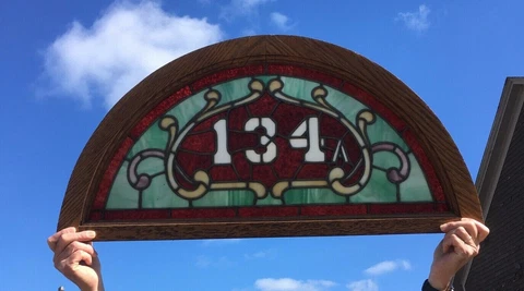Antique Oak Arched Transom Window Leaded Stained Slag Glass 18x36  Vtg 159-20E Cover