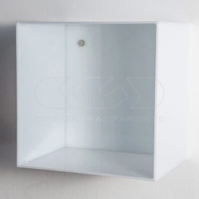 Mensola Cubo cm 20 in plexiglass colorato bianco espositore da parete - Immagine 1 di 4