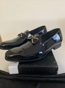 NEU Moretti Black Label schwarze elegante Lackschuhe mit Schleife Größe 13 - Bild 1 von 8