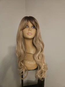 AMAZING LONG BODY WAVE MIXED CARMEL BLONDE BANGS WIG - Picture 1 of 8