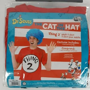 Dr Seuss Cat In The Hat Adult T-Shirt Halloween Costume Thing 2 Blue Wig L/XL - Picture 1 of 6
