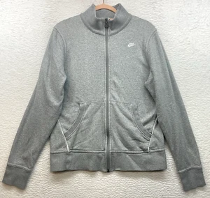 Nike Sweatshirt Womens Large 12-14 Gray Logo Full Zip Mock Neck Swoosh Athletic - Picture 1 of 12