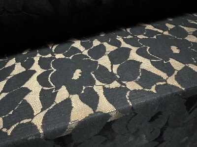 Cotton Burnout Mesh Lace Fabric, Per Metre - Floral - Black - Image 1 of 4