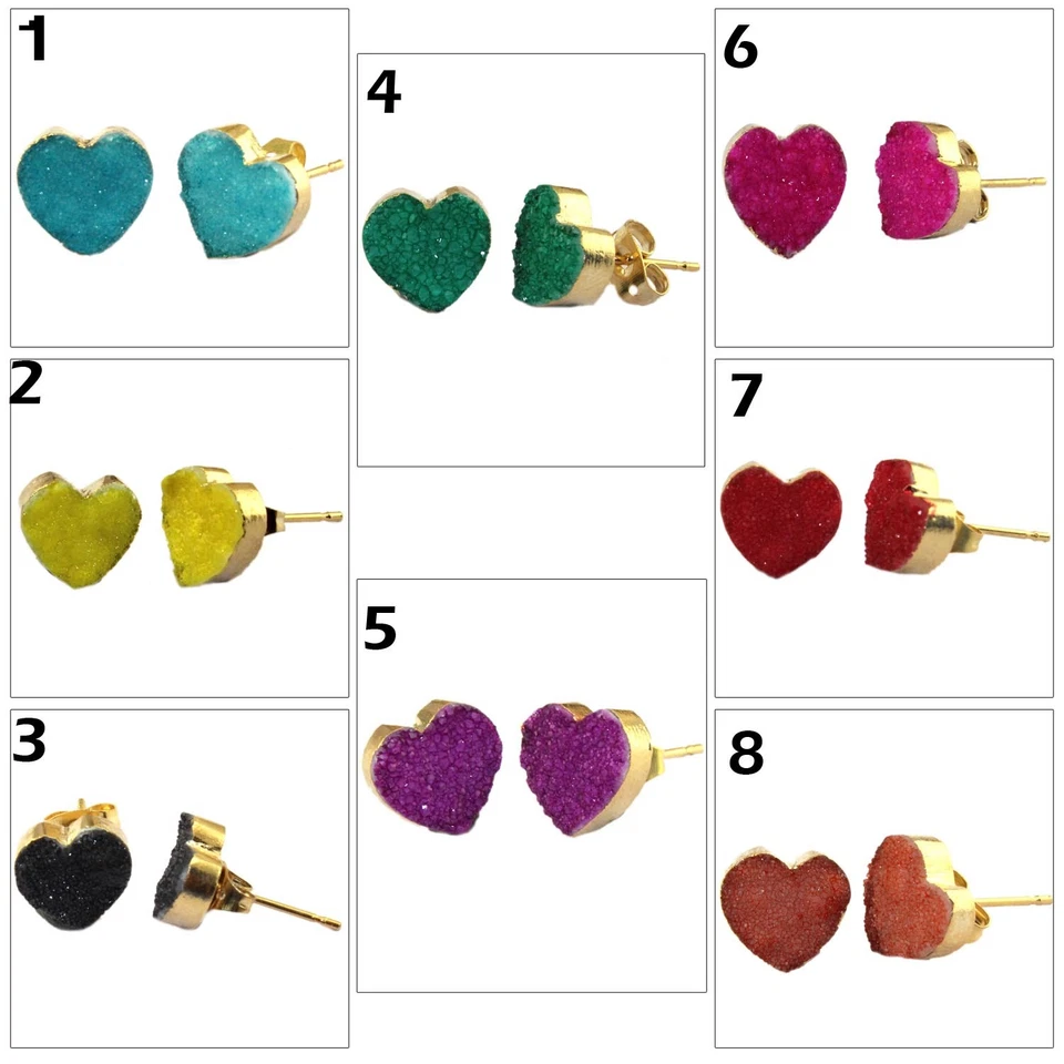 Aretes colgantes multicolores de cuarzo druzy natural enchapados en oro Foto 1 de 1