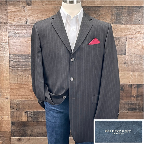 Cappotto sportivo lana Burberry uomo 44L marrone gessato blazer tuta giacca 3 bottoni