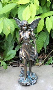 Garden Bronze Effect Fairy Solid Stone Resin Sculpture Indoor Outdoor Figurine - Picture 1 of 6