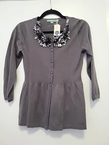 Boden Cardigan Embellished Neck Peplum 3/4 Sleeves Gray Size 2 NWT - Picture 1 of 6