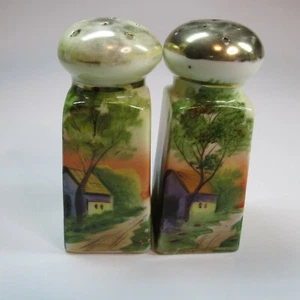 Hand Painted Salt And Pepper Shakers with Cork Stopper Japan Nippon 3" - Picture 1 of 5