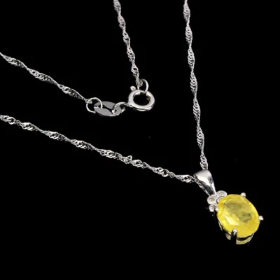 925 Sterling Silver Oval Yellow Sapphire 8x6mm White Topaz  Necklace 18in - Image 1 of 4