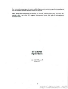 International Harvester 241 and 2400 Round Baler Service Manual - Picture 1 of 1