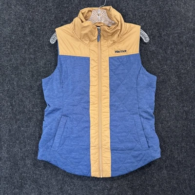 Marmot Abigal Vest Women's Medium Blue Tan Quilted Insulated Full Zip Puffer - Image 1 of 4