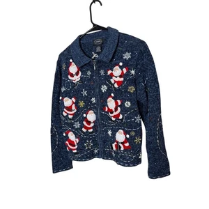 Designers Studio Originals blau Santa Eislaufen Weihnachten Pullover Cardigan P/M - Bild 1 von 7