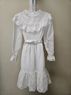 Vintage Polly Flinders Long Sleeve Girls Dress Made In USA 1980's Size 8 - Image 1 of 4