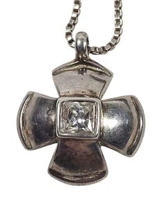 Signed Givenchy Sterling Silver Cross Necklace CZ from Estate - Bild 1 von 8