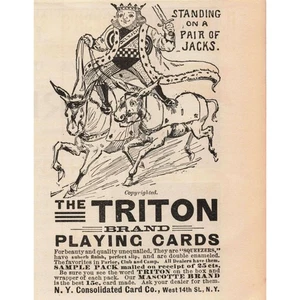 Vintage 1892 Triton Brand Playing Cards Advertising Print King Jack Donkeys - Picture 1 of 1