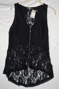 BKE By The Buckle ärmelloses schwarzes Spitzentop Gr. L lang Perlen kantig Goth-Core neu mit Etikett - Bild 1 von 6