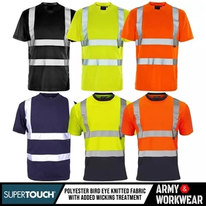 Hi Vis T Shirt Crew Neck High Visibility Safety Work Vis Two Tone Short Sleeve - Foto 1 di 12