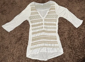 Solitaire by Ravi Khosla Women’s White Semi-Sheer Quarter Sleeve Blouse – Size S - Picture 1 of 11