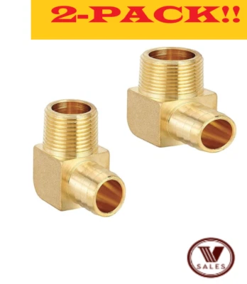 2-PACK!! BRAND NEW! 1/4"Hose Barbx1/4MNPT Brass 90 Degree Elbow 4HBB-4MPT-90 - Image 1 of 3