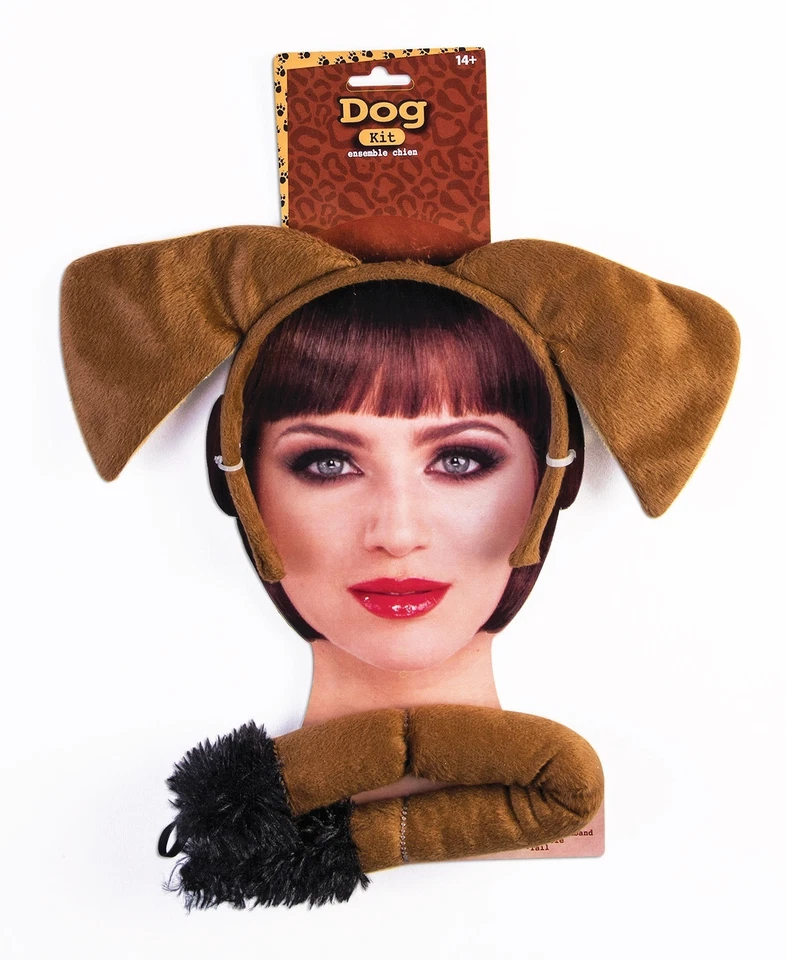 BROWN DOG KIT Puppy Plush Cloth Tail Ears Headband Hat Mask Set Adult Kid Funny  - Image 1 of 1
