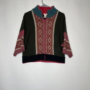 Sundance Lambswool Cardigan Sweater Womens Size M Green Pink Aztec Boho Snap - Picture 1 of 6
