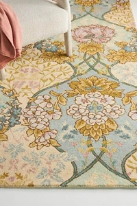 Handgefertigter getufteter Wollteppich Besiana Blumenmedaillon Salbei Vintage-Stil - Bild 1 von 4
