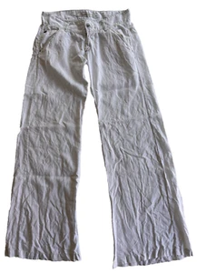 Vintage Miss Sixty White Low Rise Flared Wide Leg Linen Trousers, W30 Retro Y2K - Picture 1 of 9