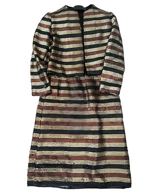 Vestido e jaqueta de festa Neusteters vintage década de 1950, dourado e preto - plástico vermelho - Imagem 1 de 4