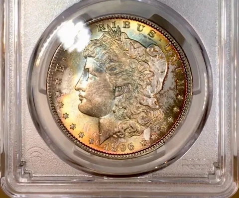 1896-P Morgan Dollar PCGS MS65 Dual Side Color Rainbow Toned Very PQ W/Video Cover