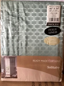Solitaire Duck Egg Pencil Pleat Curtains 46" x 54". Last pair reduced to clear - Picture 1 of 2