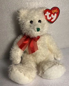 TY Beanie Baby 2004 HOLIDAY TEDDY The Fuzzy White Bear with Green Nose - Picture 1 of 5