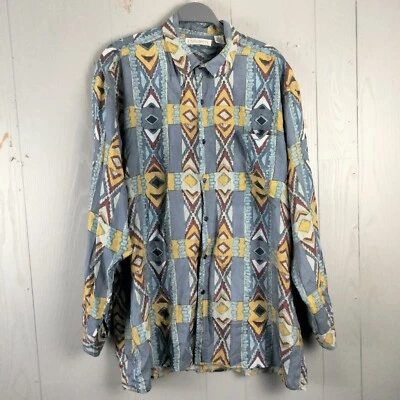 Vintage Silk Shirt Mens Large Southwestern Abstract Cowboy Formal Oversized  - Image 1 of 4