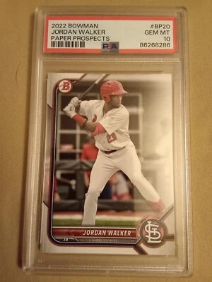 2022 Bowman Prospects Jordan Walker #BP20 Graded PSA 10 GEM MINT Rookie Baseball - Image 1 of 3