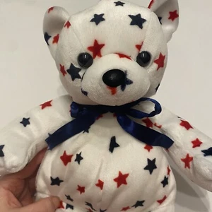 Beanpals Kellytoy orso di peluche bianco con stelle rosse e blu patriottico  - Foto 1 di 7