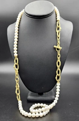 Judith Ripka Interchangeable Gold Plated Sterling Silver Pearl Necklace RARE QVC - Image 1 of 4