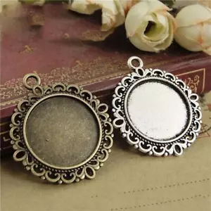 10x Fit 20mm Ciondolo Base Bianco Cabochon Antico Impostazione Cabochon Gioielli - Foto 1 di 10