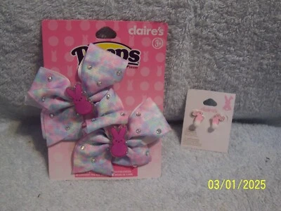 Claire's Easter Spring Bunny Rabbit Peeps Bow Barrettes & Pierced Stud Earrings - Image 1 of 4