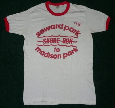 Vtg 70s 1979 SEATTLE T SHIRT SzM RINGER ORANGE HANES TAG RARE OLD NATIONAL BANK - Image 1 of 3