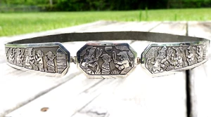 Vtg Lloyd & Floyd Becenti Jr Sterling Silver Navajo Storyteller Belt & Buckle - Picture 1 of 22