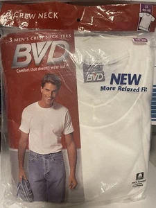T-shirt girocollo nuove sigillate 1996 vintage BVD 3 confezioni grandi 42-44 - Foto 1 di 2