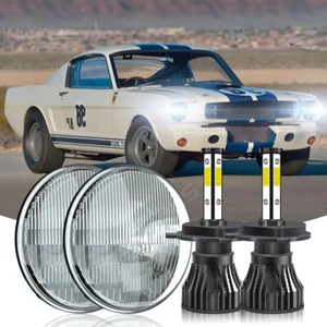 For Ford Mustang 1965-1978 Pair 7" INCH GLASS Round LED Headlights Hi/Low Beam - Picture 1 of 22