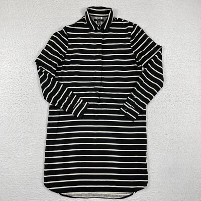 Madewell Dress Womens XS Black Striped Tunic Shirt Midi Collared Minimalist Silk - Image 1 of 4
