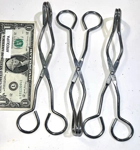 Lot of 3 Vintage EKCO Angled Kitchen Tongs Center Hinge USA Stainless steel 8” - Picture 1 of 6